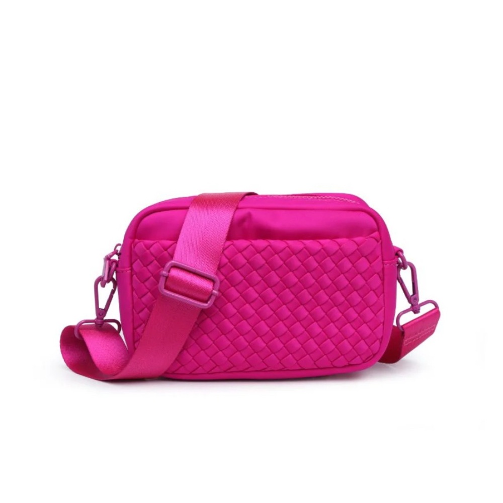 Crossbody hot pink handbag in woven neoprene